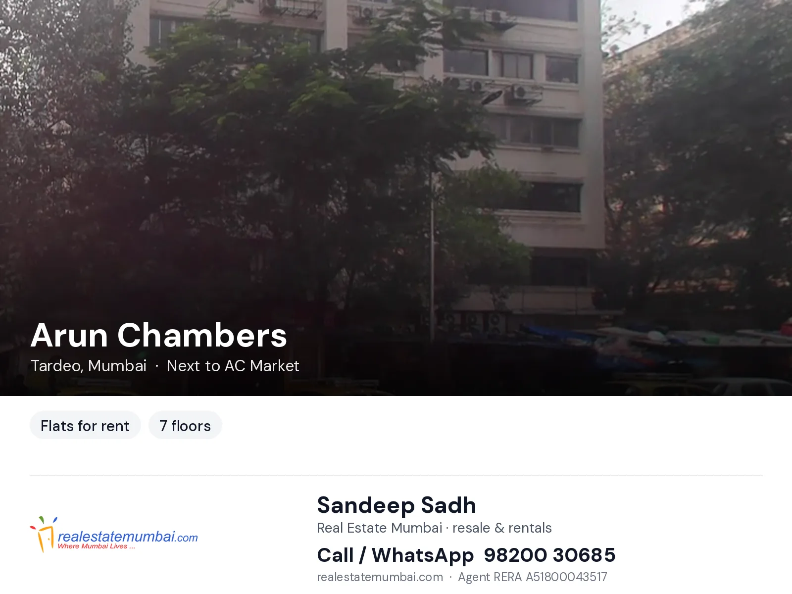 Arun Chambers, Tardeo, Mumbai — flats for rent | Real Estate Mumbai, Sandeep Sadh 98200 30685