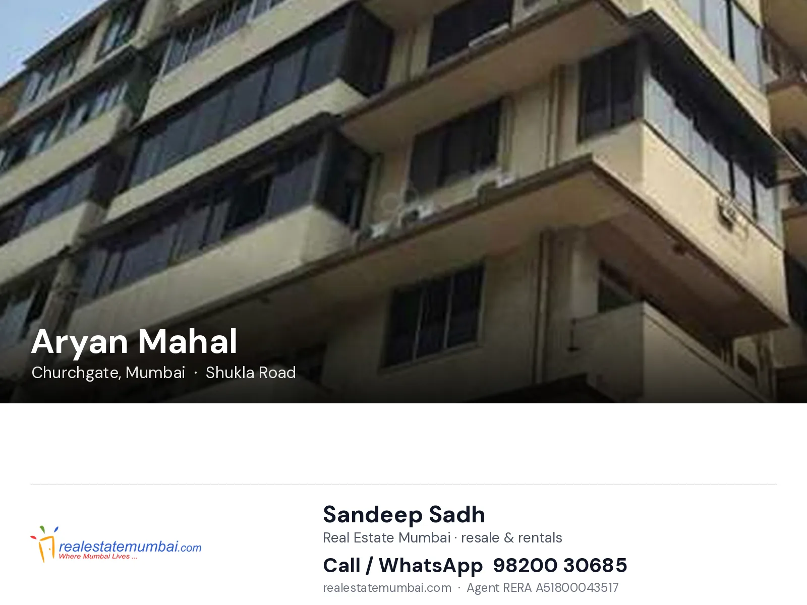 Aryan Mahal, Churchgate, Mumbai — flats | Real Estate Mumbai, Sandeep Sadh 98200 30685
