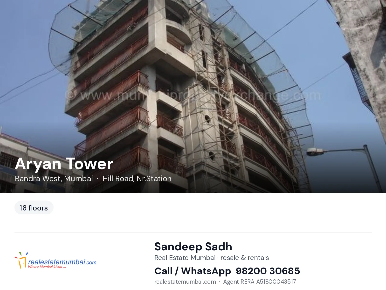 Aryan Tower, Bandra West, Mumbai — flats | Real Estate Mumbai, Sandeep Sadh 98200 30685