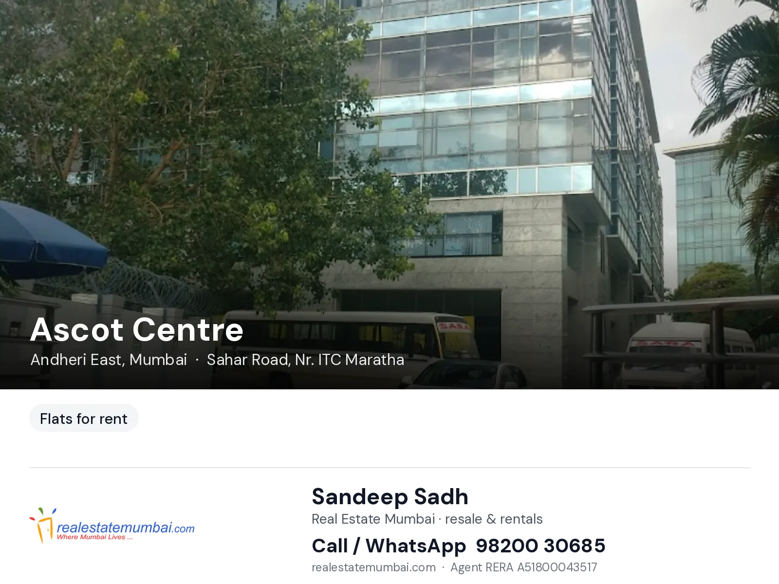 Ascot Centre, Andheri East, Mumbai — flats for rent | Real Estate Mumbai, Sandeep Sadh 98200 30685