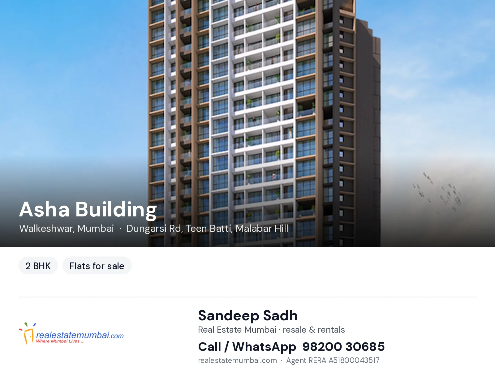Asha Building, Walkeshwar, Mumbai — 2 BHK flats for sale | Real Estate Mumbai, Sandeep Sadh 98200 30685