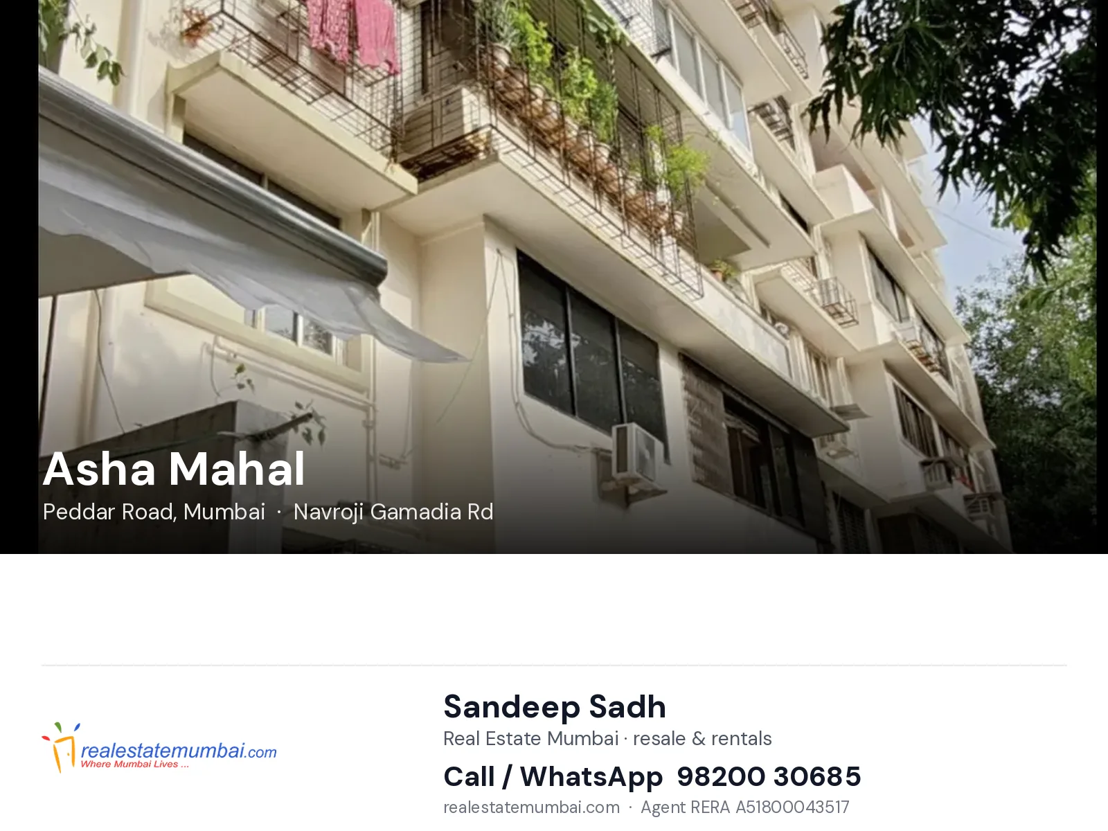 Asha Mahal, Peddar Road, Mumbai — flats | Real Estate Mumbai, Sandeep Sadh 98200 30685