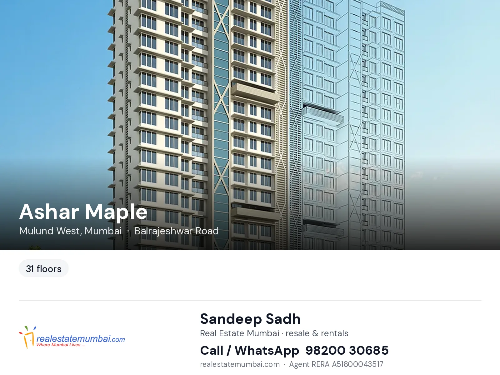Ashar Maple, Mulund West, Mumbai — flats | Real Estate Mumbai, Sandeep Sadh 98200 30685