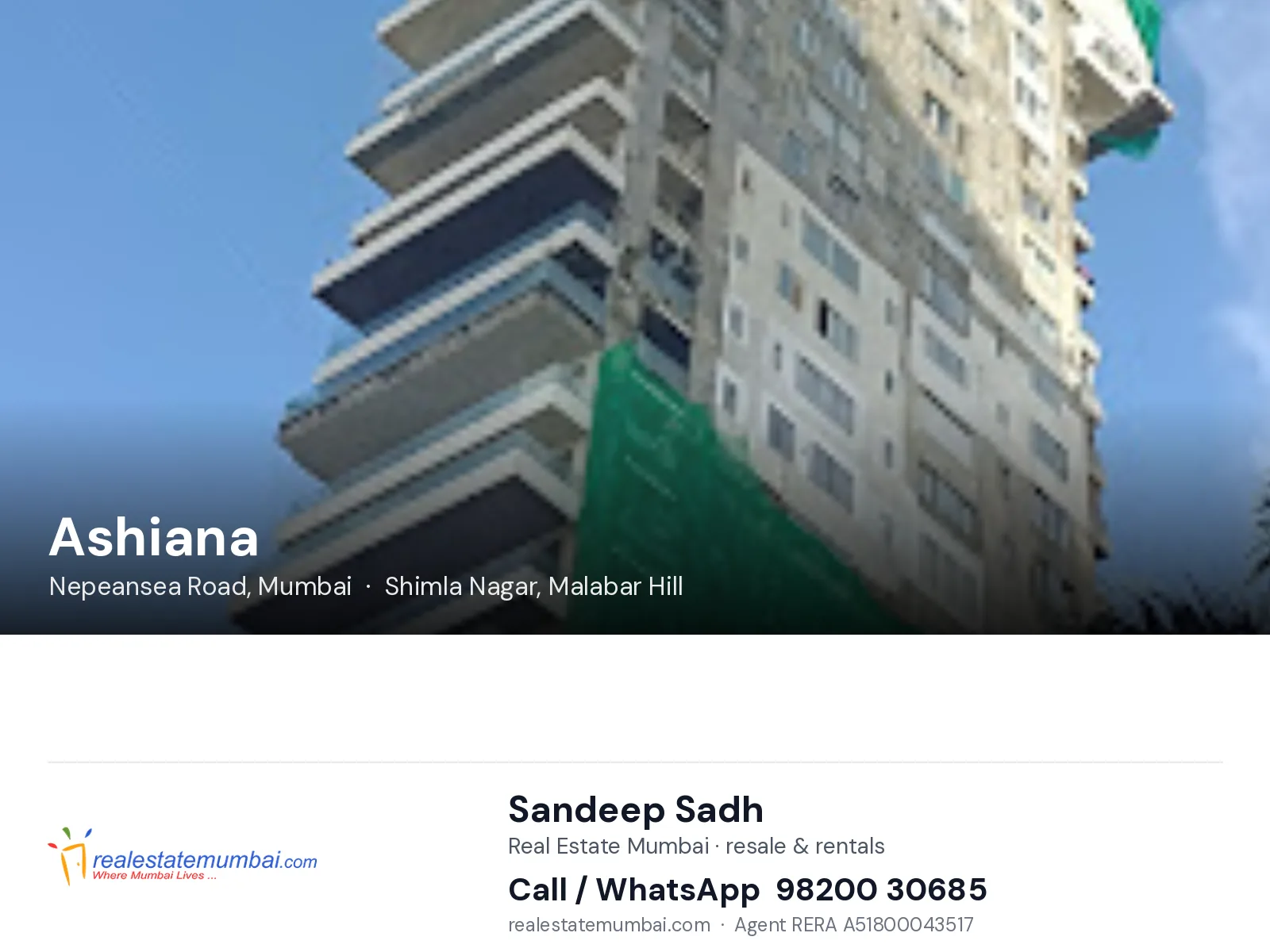Ashiana, Nepeansea Road, Mumbai — flats | Real Estate Mumbai, Sandeep Sadh 98200 30685