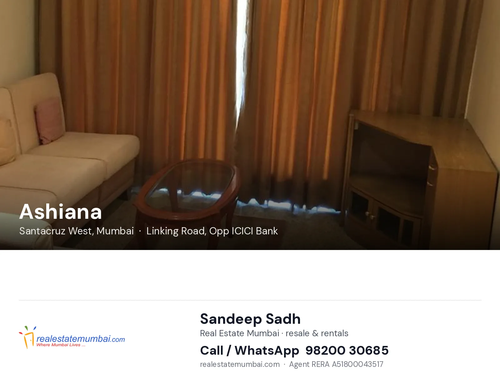 Ashiana, Santacruz West, Mumbai — flats | Real Estate Mumbai, Sandeep Sadh 98200 30685