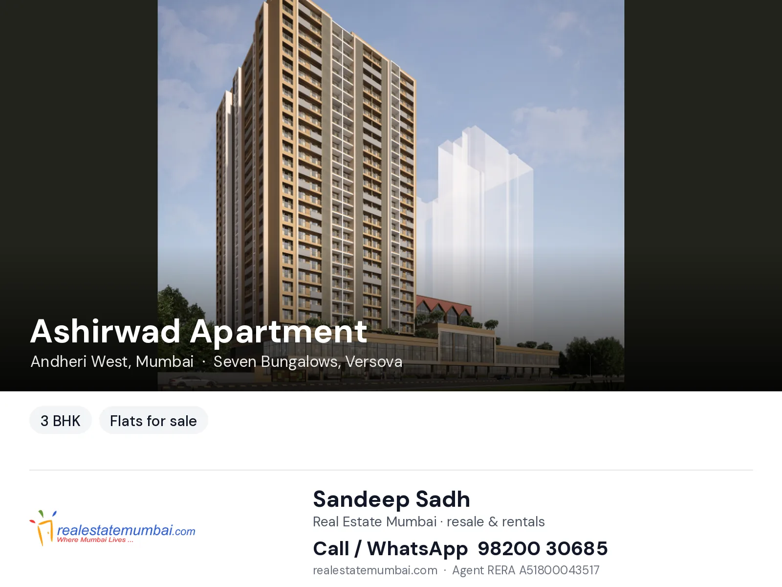 Ashirwad Apartment, Andheri West, Mumbai — 3 BHK flats for sale | Real Estate Mumbai, Sandeep Sadh 98200 30685