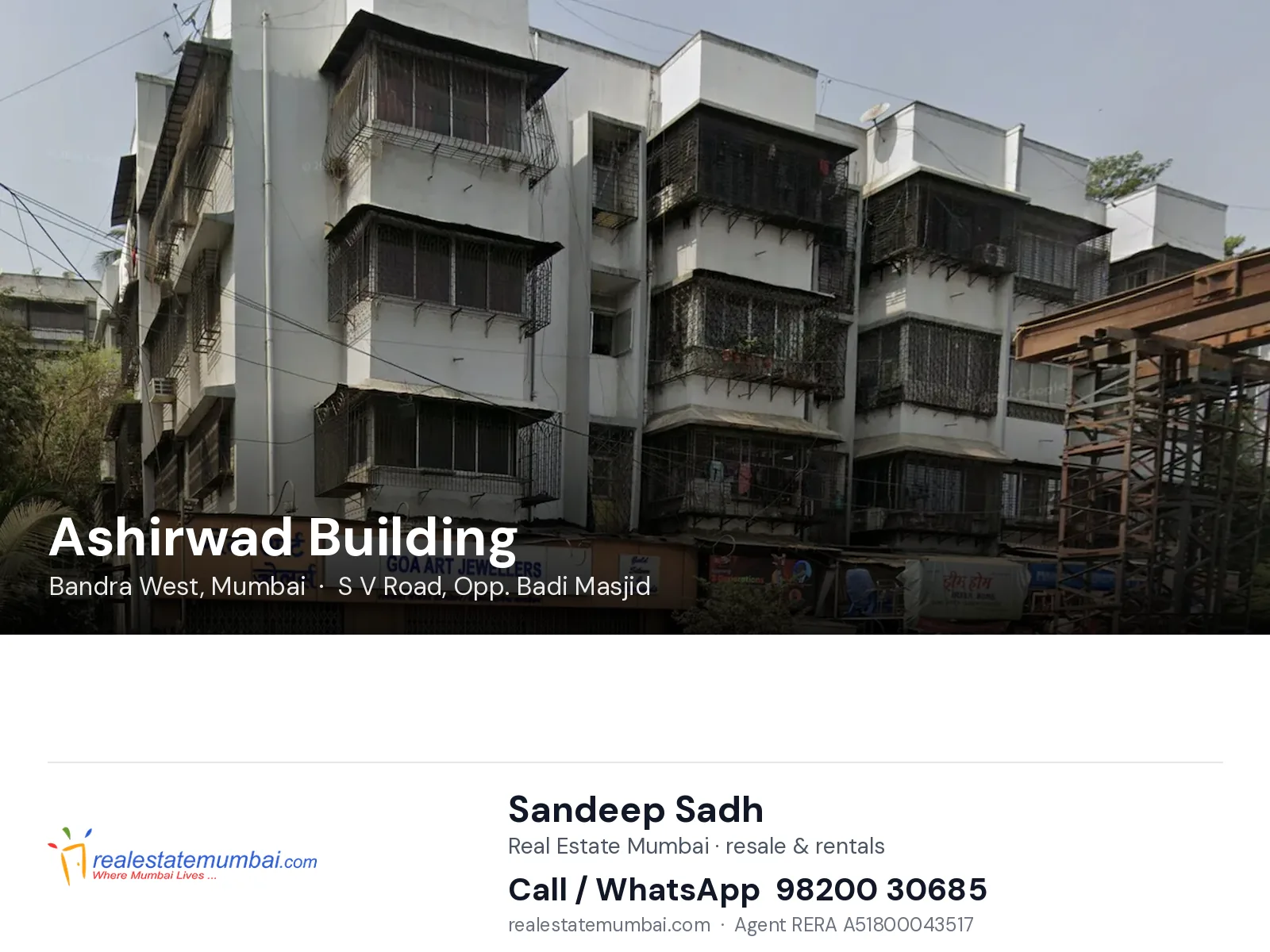 Ashirwad Building, Bandra West, Mumbai — flats | Real Estate Mumbai, Sandeep Sadh 98200 30685
