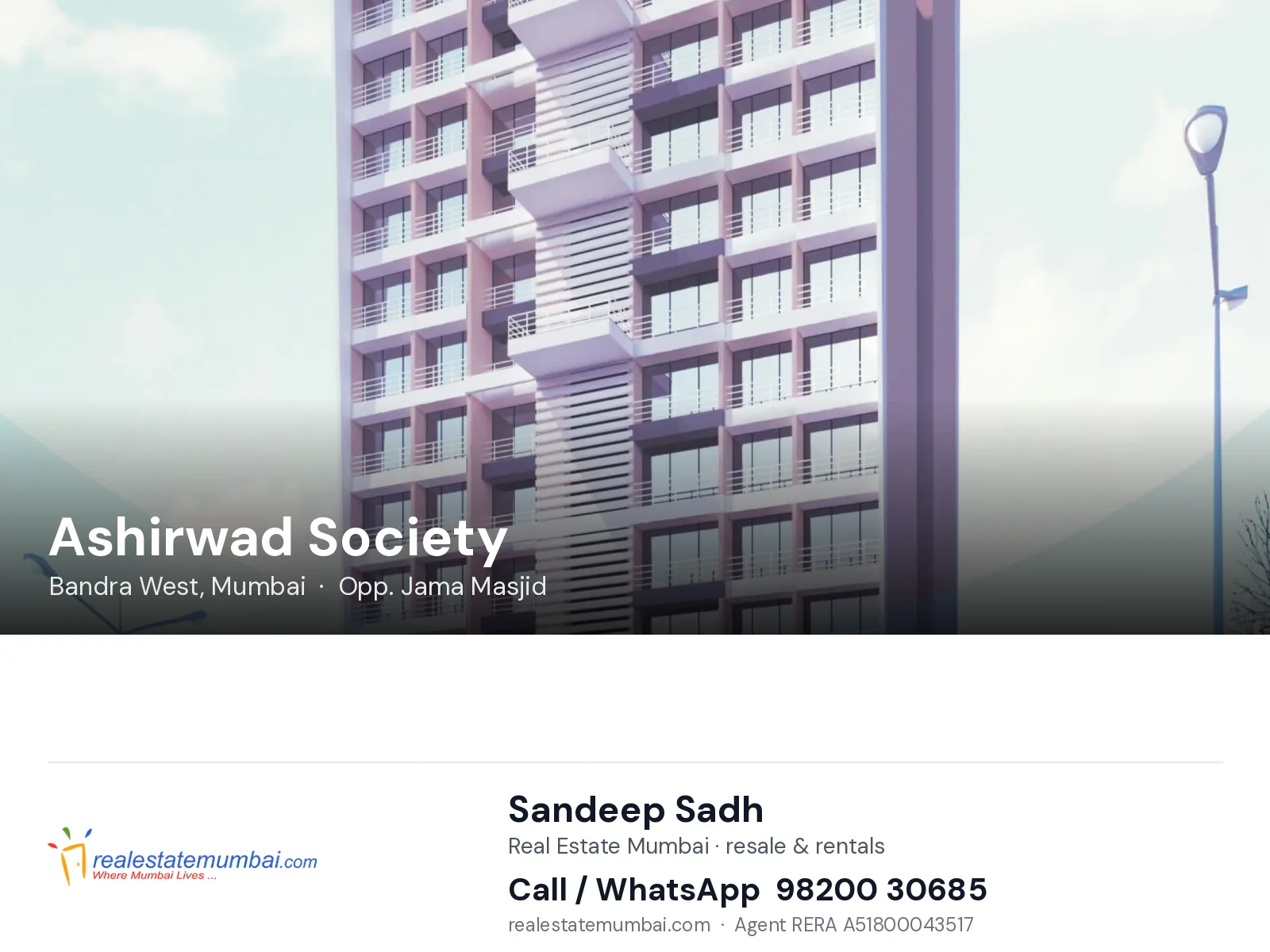 Ashirwad Society, Bandra West, Mumbai — flats | Real Estate Mumbai, Sandeep Sadh 98200 30685