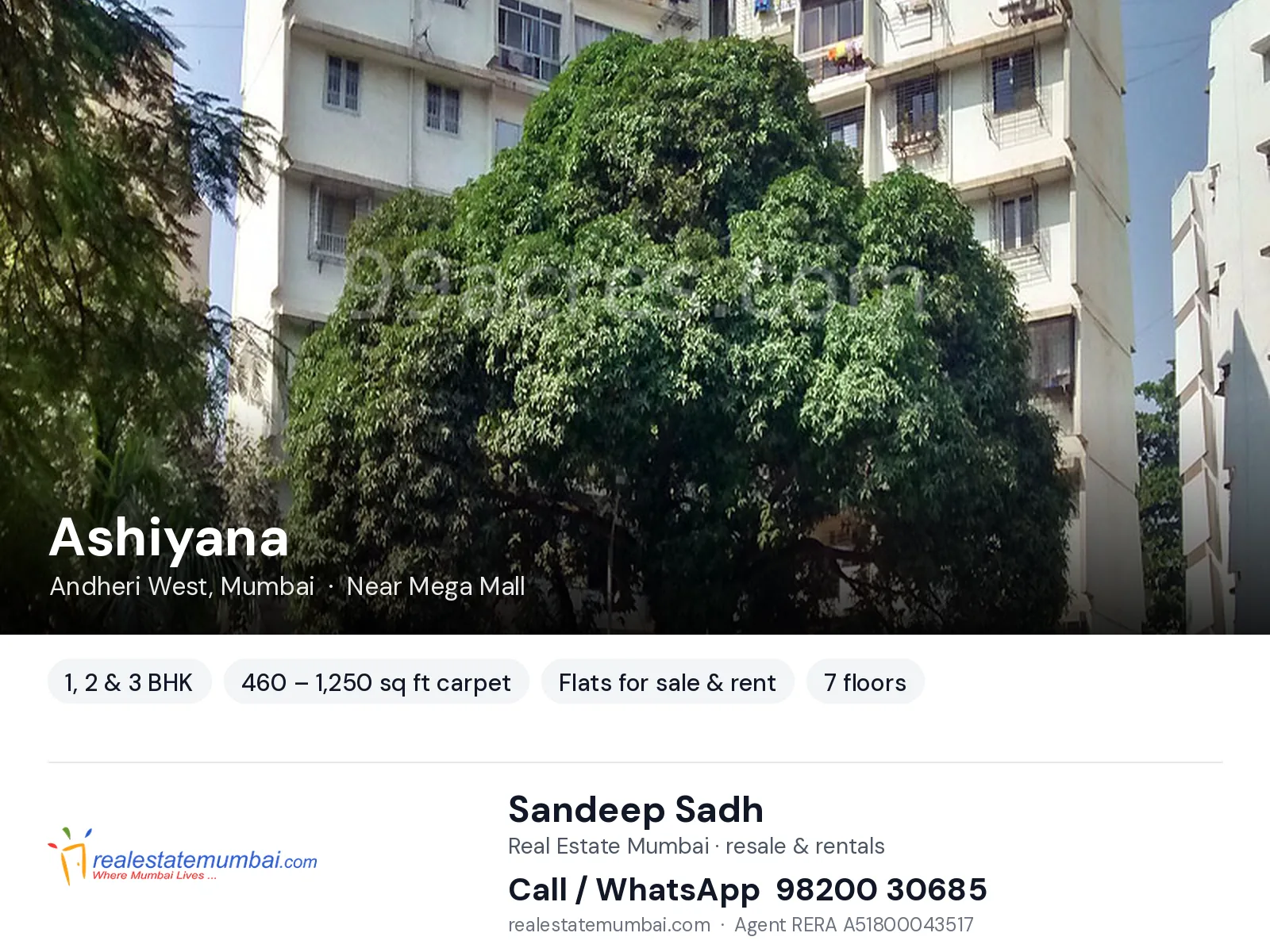 Ashiyana, Andheri West, Mumbai — 1, 2 & 3 BHK flats for sale & rent | Real Estate Mumbai, Sandeep Sadh 98200 30685