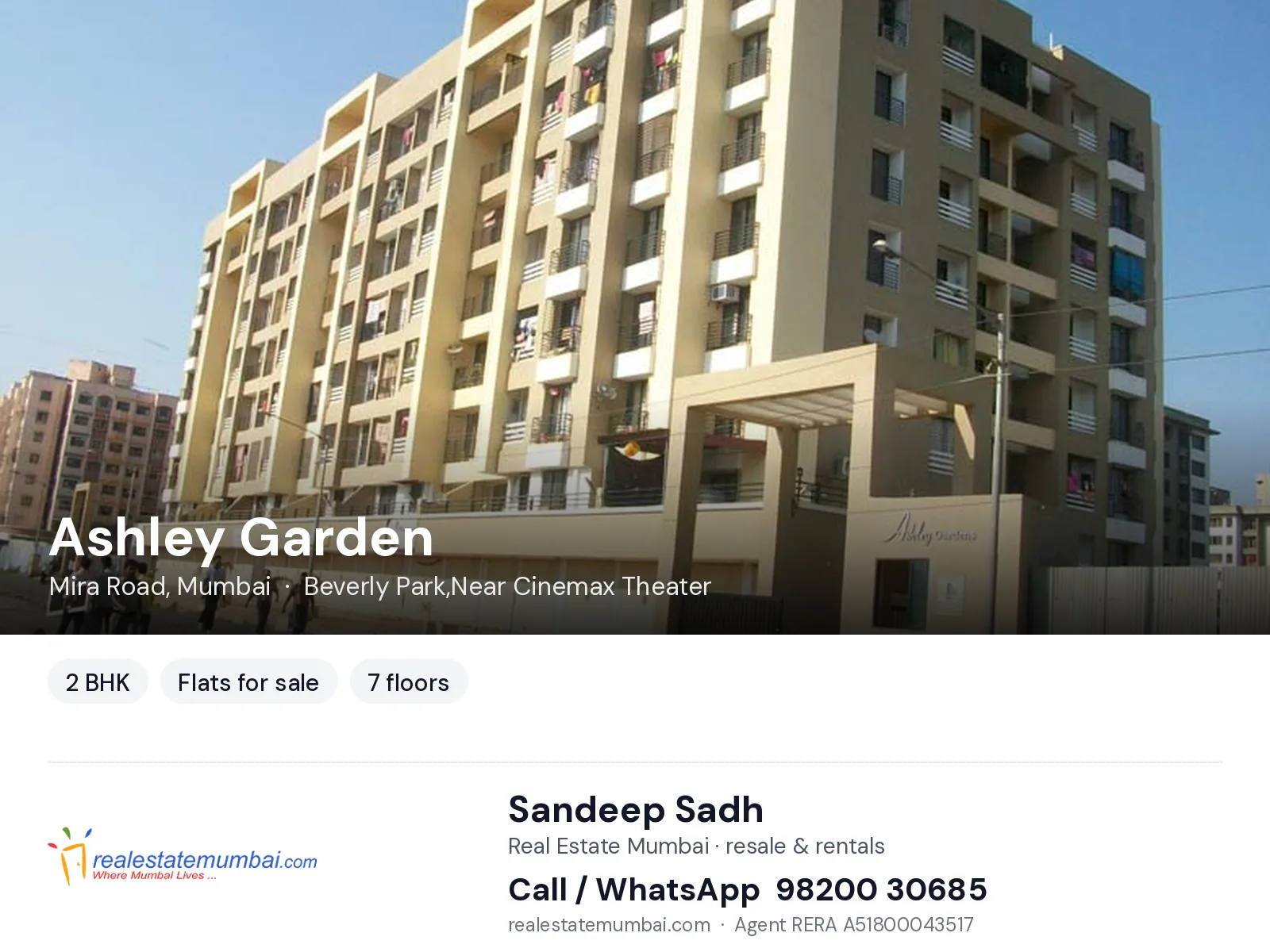 Ashley Garden, Mira Road, Mumbai — 2 BHK flats for sale | Real Estate Mumbai, Sandeep Sadh 98200 30685
