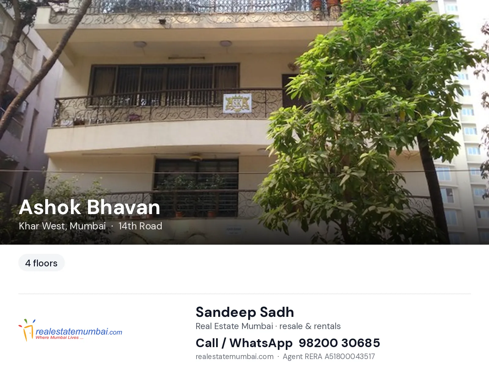 Ashok Bhavan, Khar West, Mumbai — flats | Real Estate Mumbai, Sandeep Sadh 98200 30685