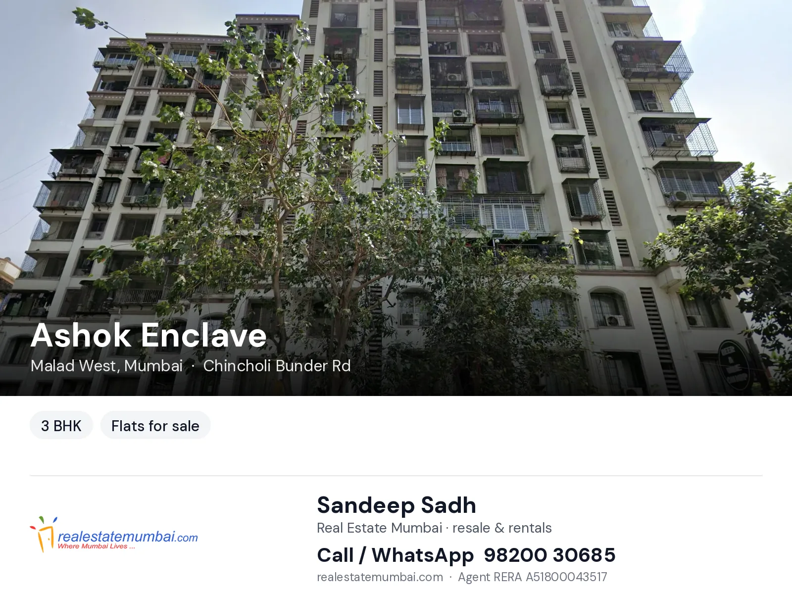 Ashok Enclave, Malad West, Mumbai — 3 BHK flats for sale | Real Estate Mumbai, Sandeep Sadh 98200 30685