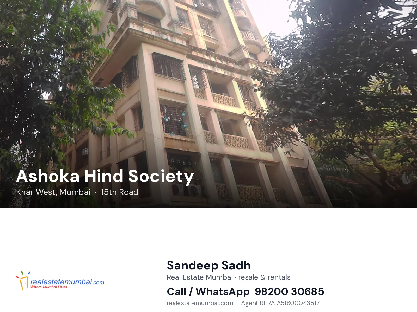 Ashoka Hind Society, Khar West, Mumbai — flats | Real Estate Mumbai, Sandeep Sadh 98200 30685