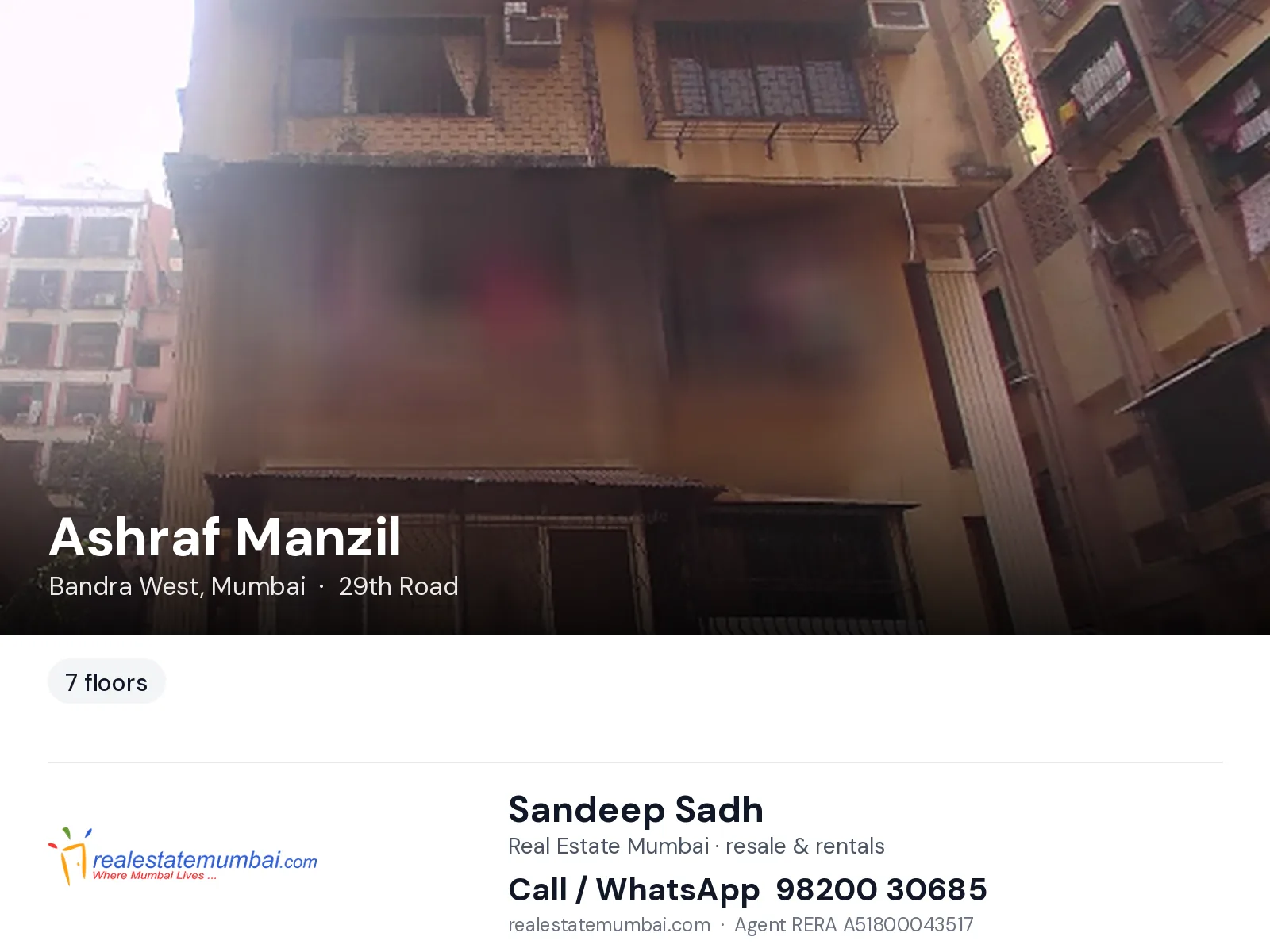 Ashraf Manzil, Bandra West, Mumbai — flats | Real Estate Mumbai, Sandeep Sadh 98200 30685