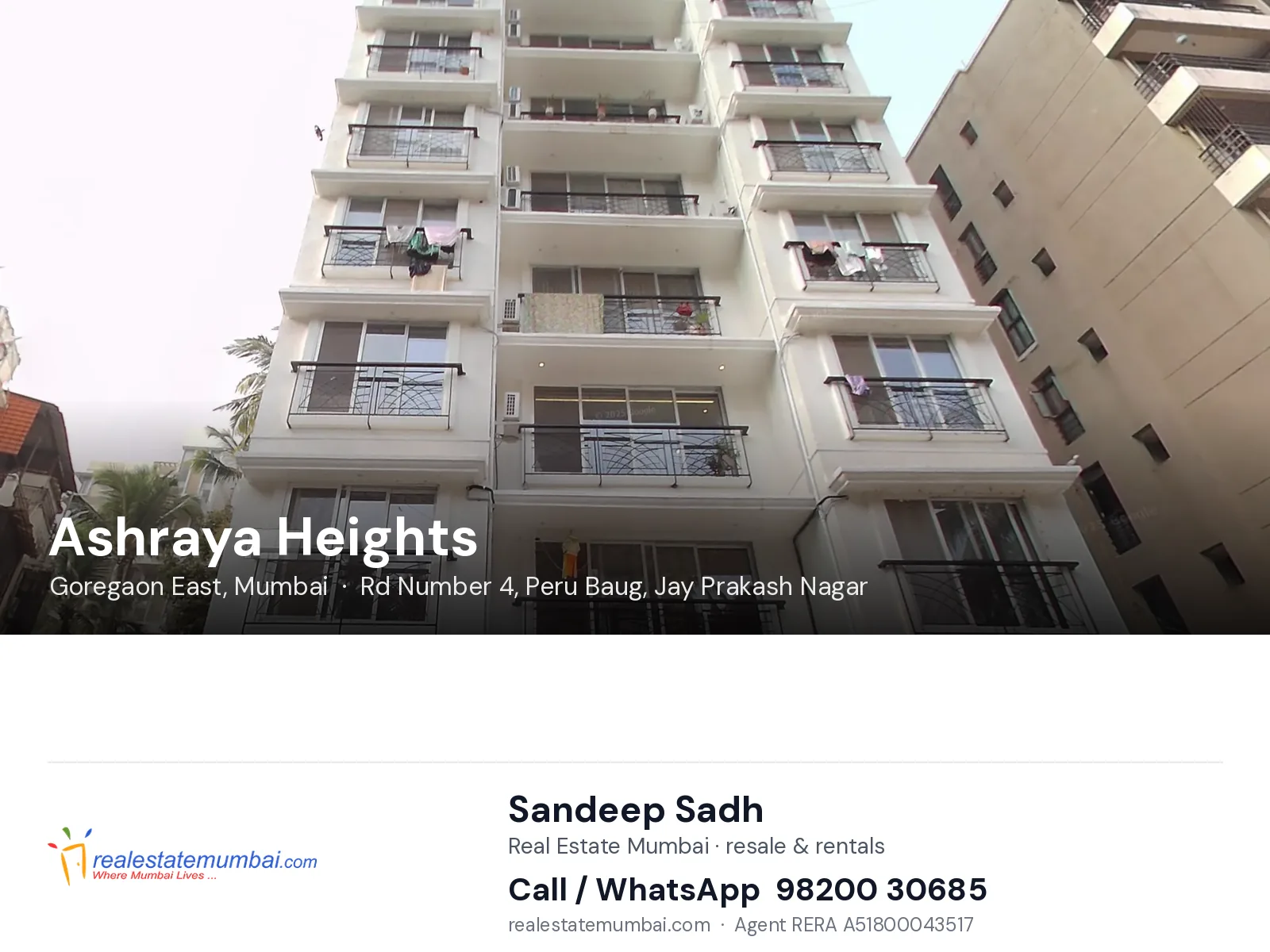 Ashraya Heights, Goregaon East, Mumbai — flats | Real Estate Mumbai, Sandeep Sadh 98200 30685