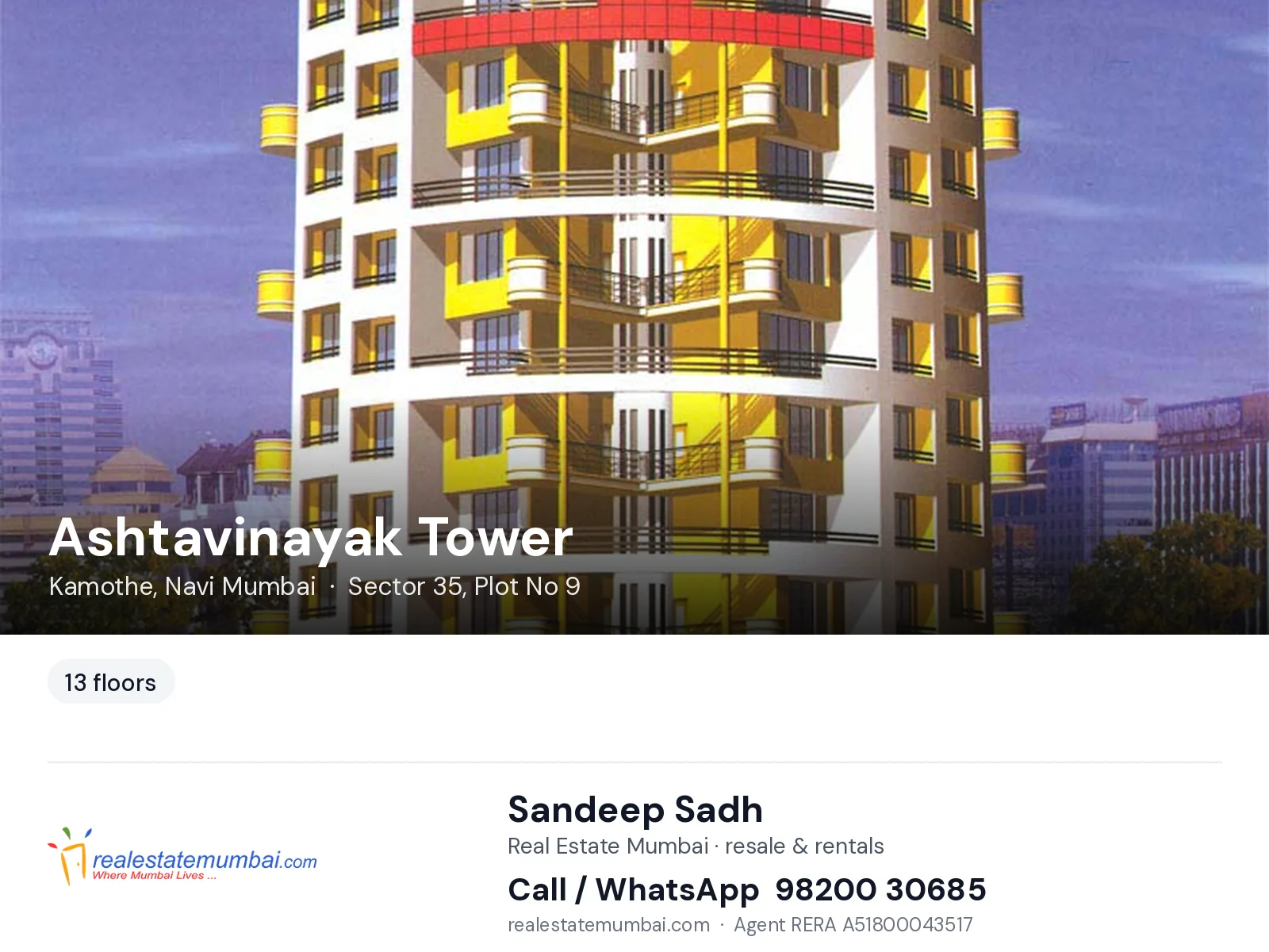 Ashtavinayak Tower, Kamothe, Navi Mumbai — flats | Real Estate Mumbai, Sandeep Sadh 98200 30685