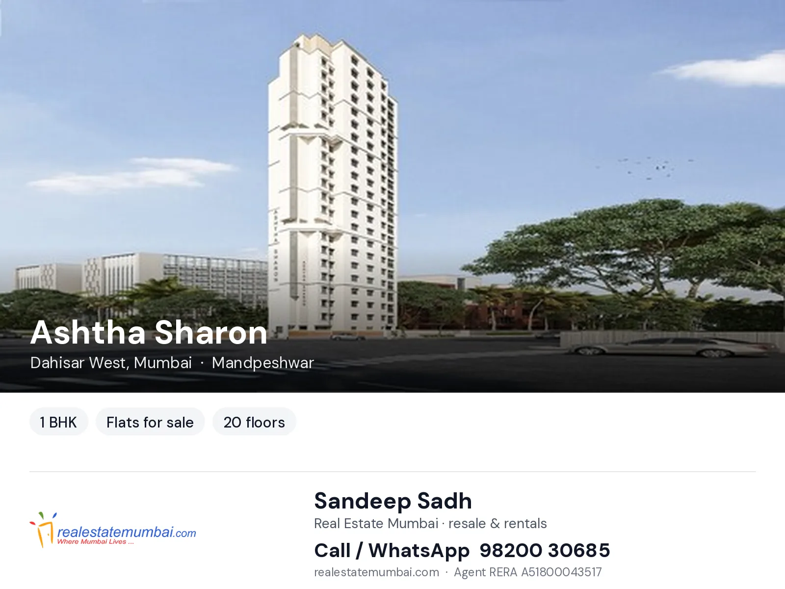 Ashtha Sharon, Dahisar West, Mumbai — 1 BHK flats for sale | Real Estate Mumbai, Sandeep Sadh 98200 30685