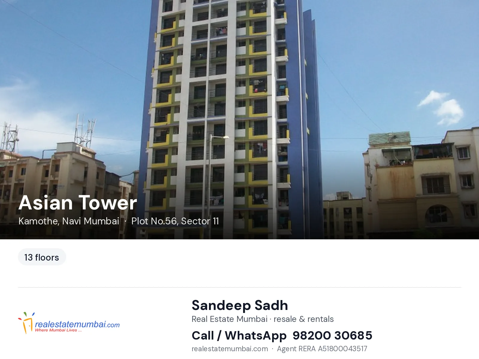 Asian Tower, Kamothe, Navi Mumbai — flats | Real Estate Mumbai, Sandeep Sadh 98200 30685