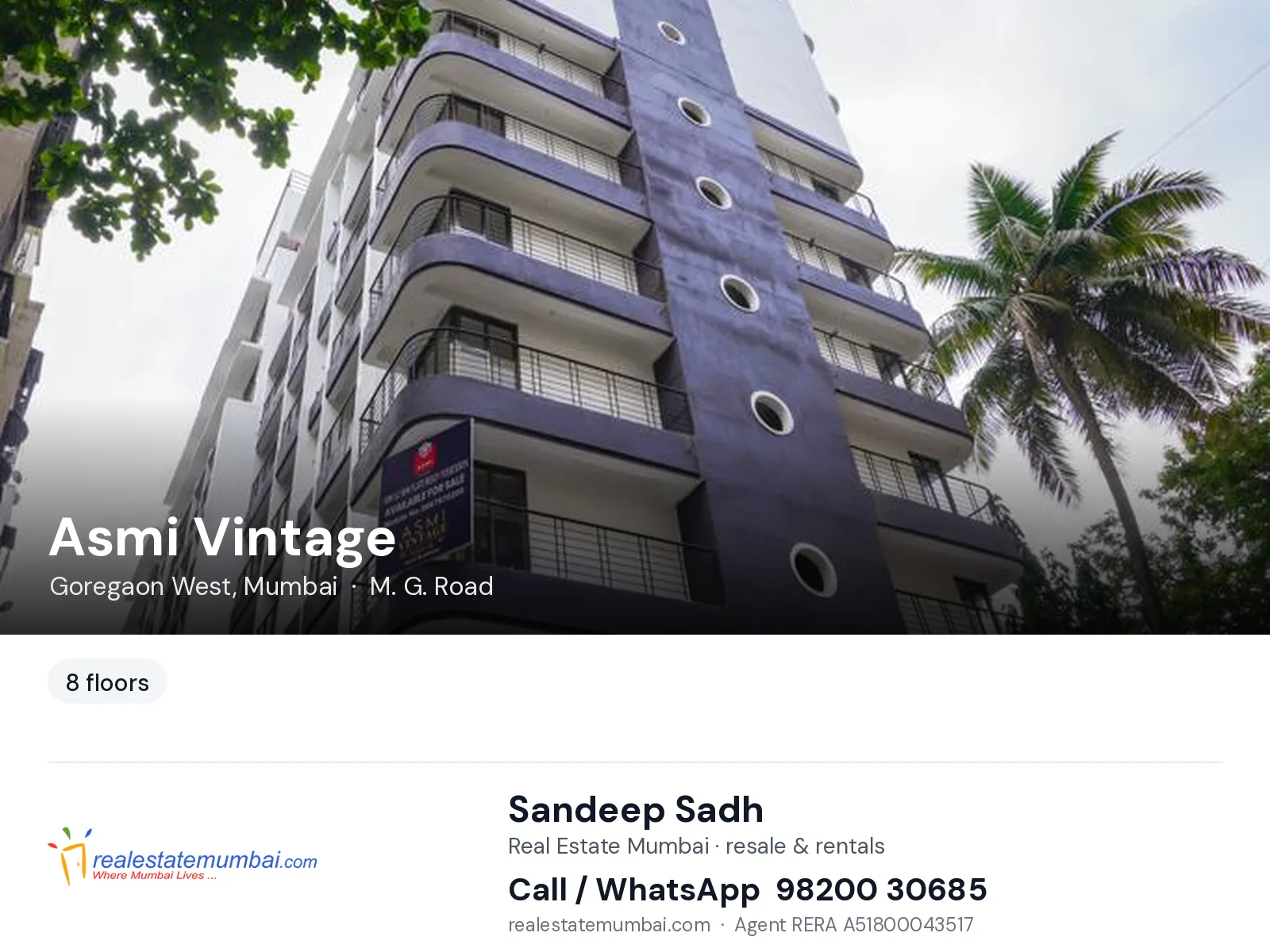 Asmi Vintage, Goregaon West, Mumbai — flats | Real Estate Mumbai, Sandeep Sadh 98200 30685