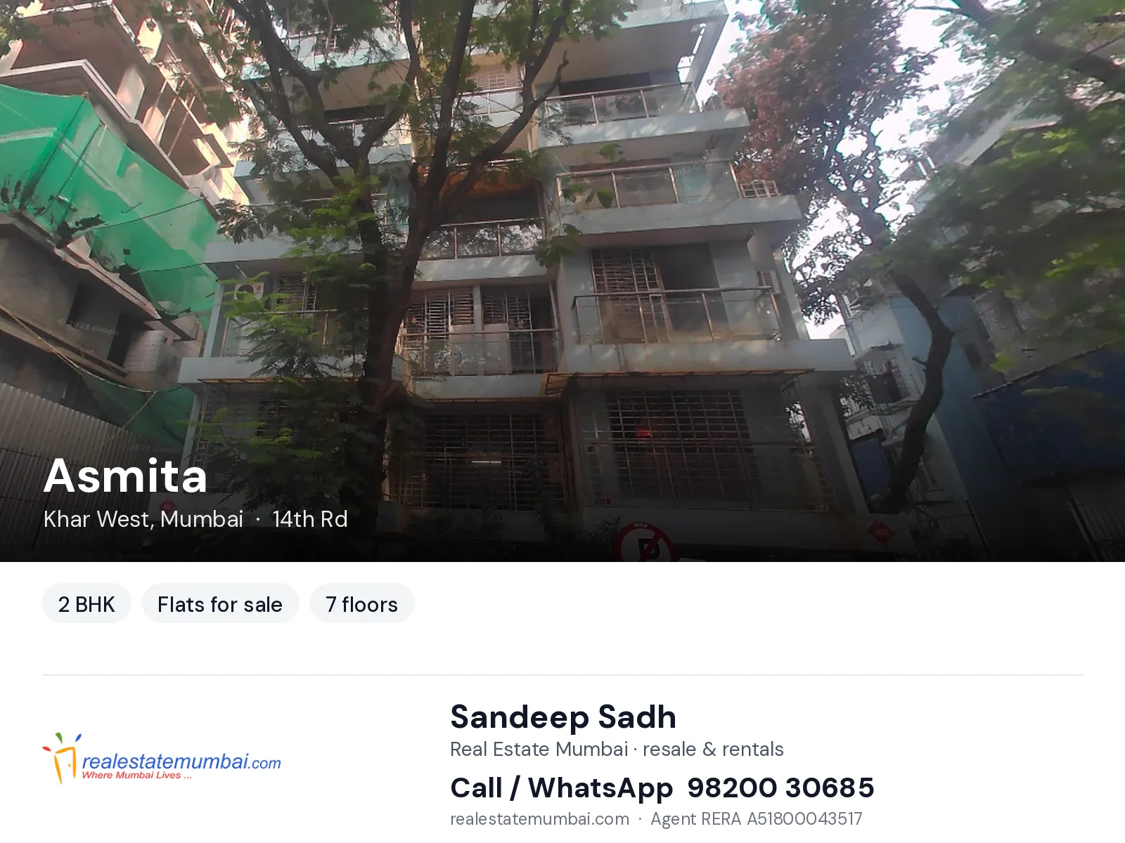 Asmita, Khar West, Mumbai — 2 BHK flats for sale | Real Estate Mumbai, Sandeep Sadh 98200 30685
