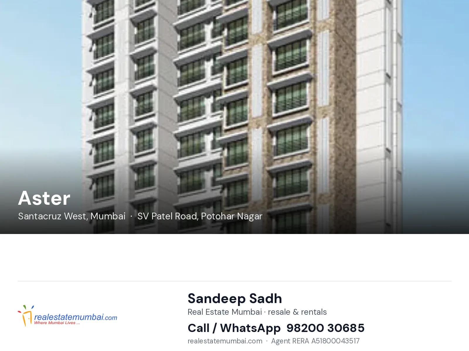 Aster, Santacruz West, Mumbai — flats | Real Estate Mumbai, Sandeep Sadh 98200 30685