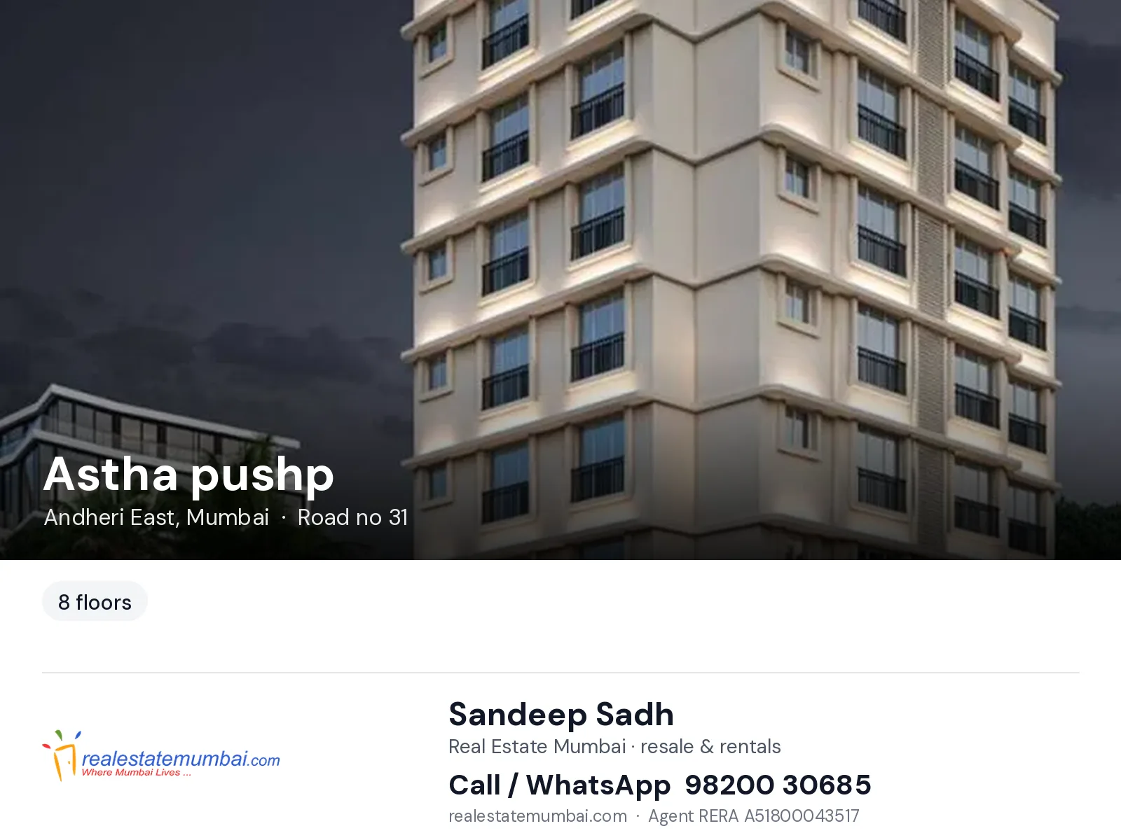Astha pushp, Andheri East, Mumbai — flats | Real Estate Mumbai, Sandeep Sadh 98200 30685