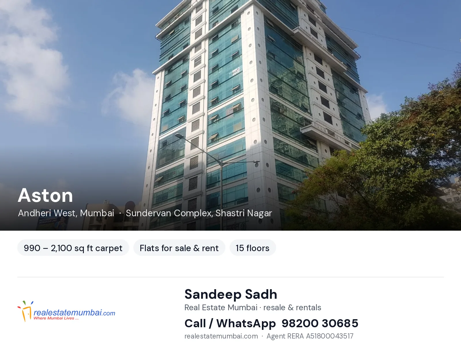 Aston, Andheri West, Mumbai — flats for sale & rent | Real Estate Mumbai, Sandeep Sadh 98200 30685