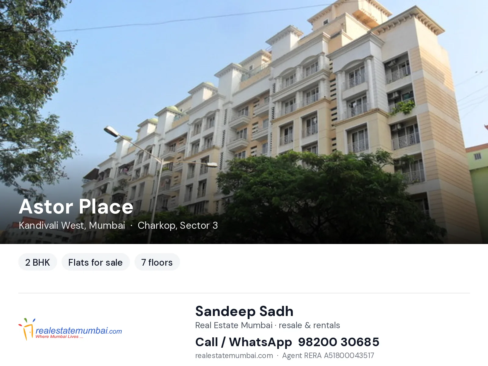Astor Place, Kandivali West, Mumbai — 2 BHK flats for sale | Real Estate Mumbai, Sandeep Sadh 98200 30685