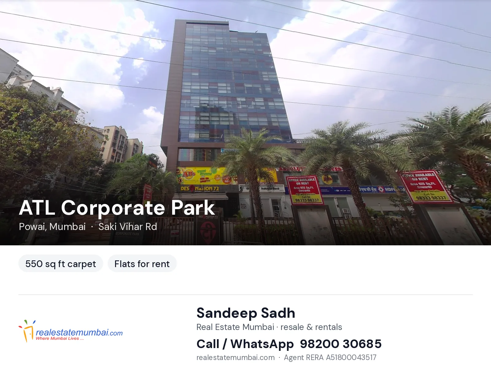 ATL Corporate Park, Powai, Mumbai — flats for rent | Real Estate Mumbai, Sandeep Sadh 98200 30685