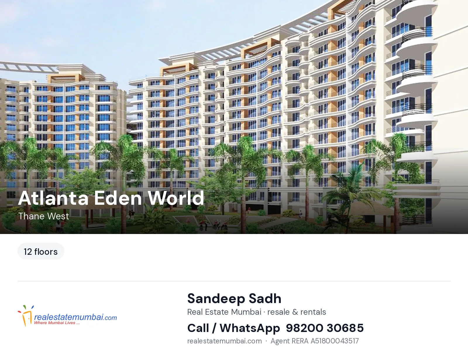 Atlanta Eden World, Thane West — flats | Real Estate Mumbai, Sandeep Sadh 98200 30685