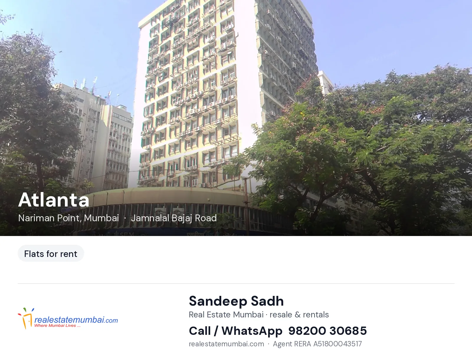 Atlanta, Nariman Point, Mumbai — flats for rent | Real Estate Mumbai, Sandeep Sadh 98200 30685