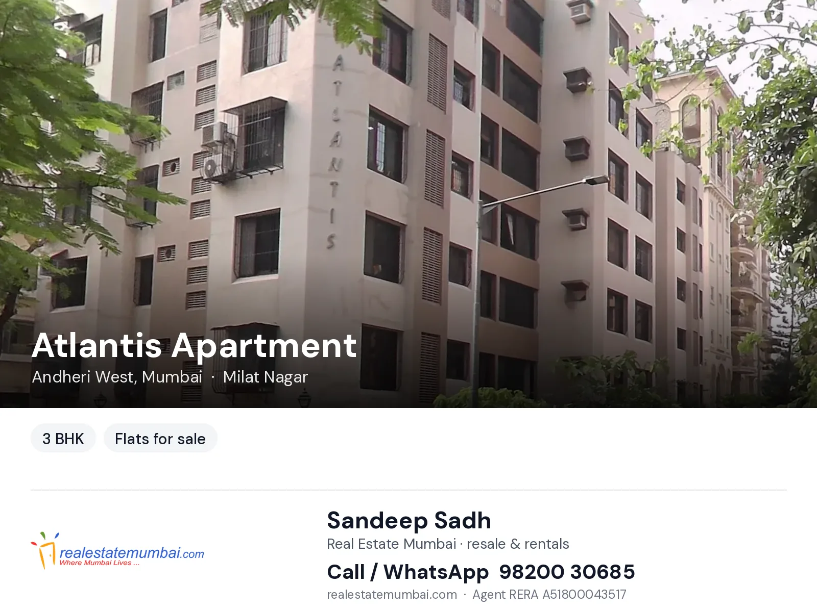 Atlantis Apartment, Andheri West, Mumbai — 3 BHK flats for sale | Real Estate Mumbai, Sandeep Sadh 98200 30685