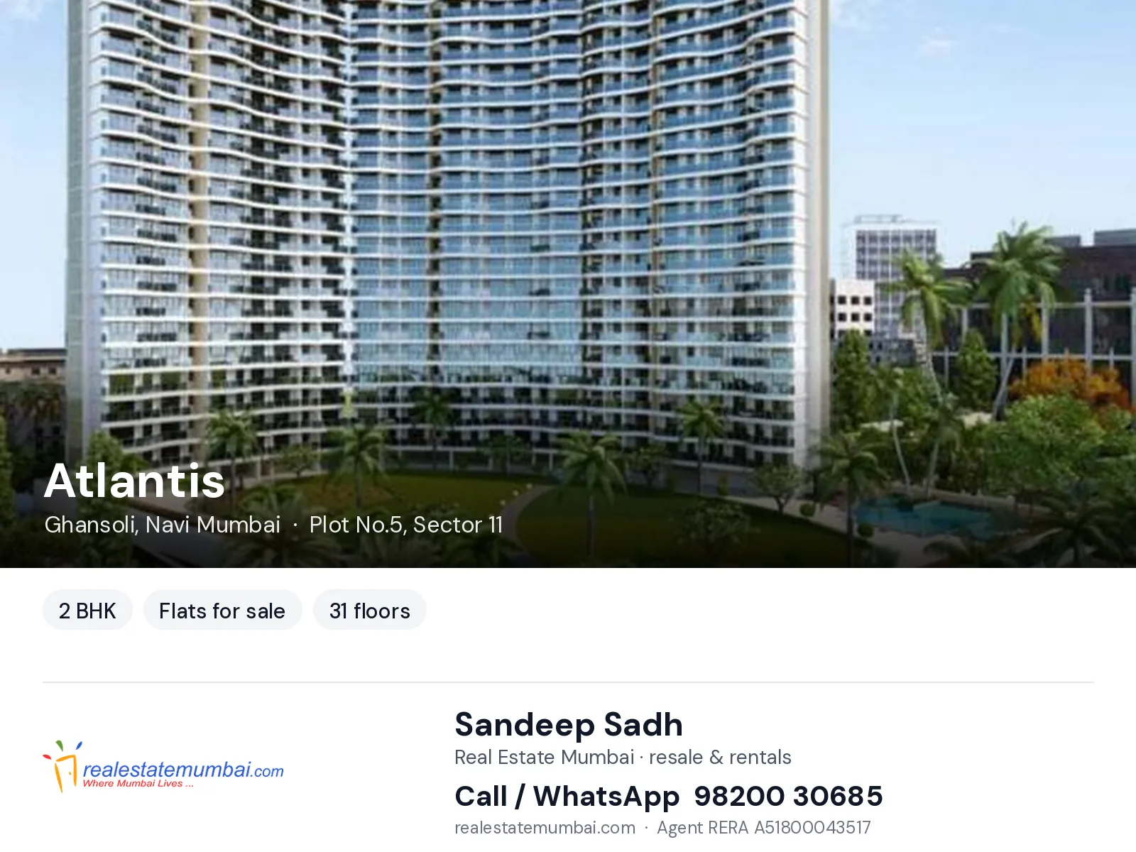 Atlantis, Ghansoli, Navi Mumbai — 2 BHK flats for sale | Real Estate Mumbai, Sandeep Sadh 98200 30685
