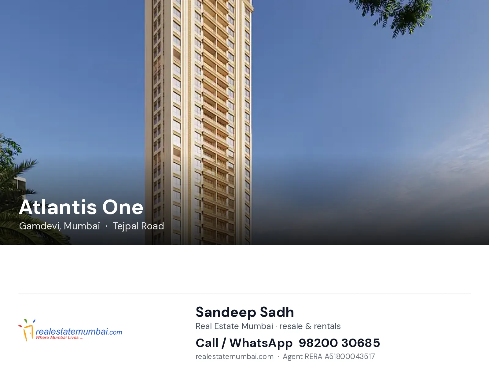 Atlantis One, Gamdevi, Mumbai — flats | Real Estate Mumbai, Sandeep Sadh 98200 30685