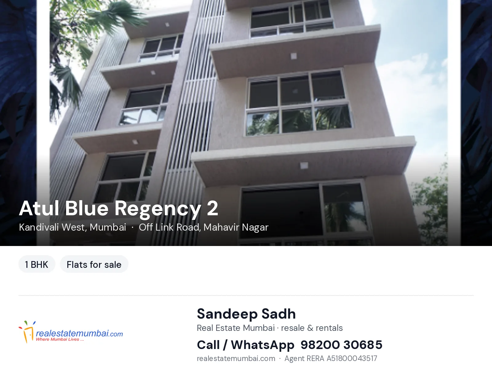 Atul Blue Regency 2, Kandivali West, Mumbai — 1 BHK flats for sale | Real Estate Mumbai, Sandeep Sadh 98200 30685