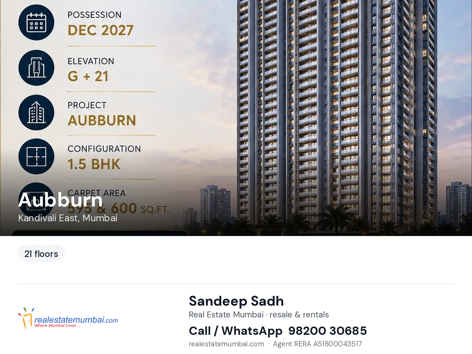 Aubburn, Kandivali East, Mumbai — flats | Real Estate Mumbai, Sandeep Sadh 98200 30685