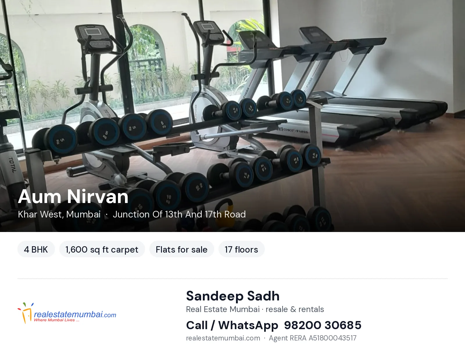 Aum Nirvan, Khar West, Mumbai — 4 BHK flats for sale | Real Estate Mumbai, Sandeep Sadh 98200 30685