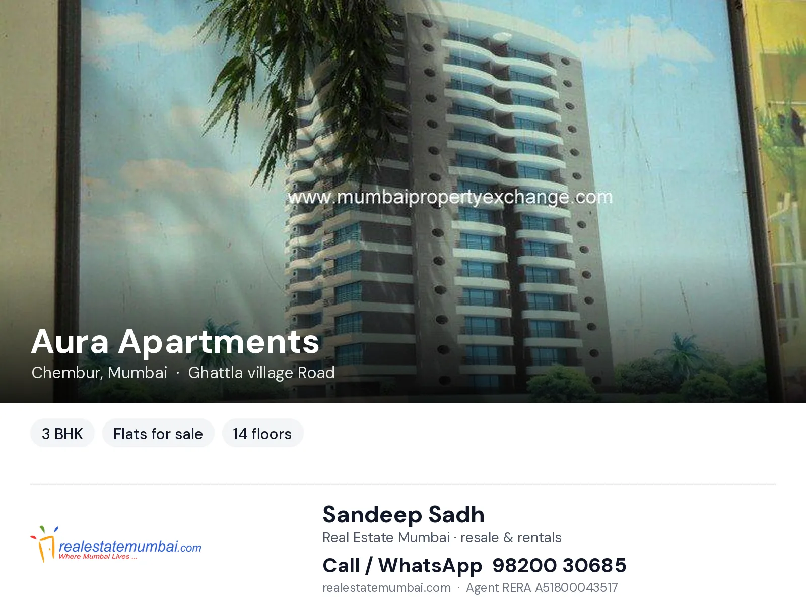 Aura Apartments, Chembur, Mumbai — 3 BHK flats for sale | Real Estate Mumbai, Sandeep Sadh 98200 30685