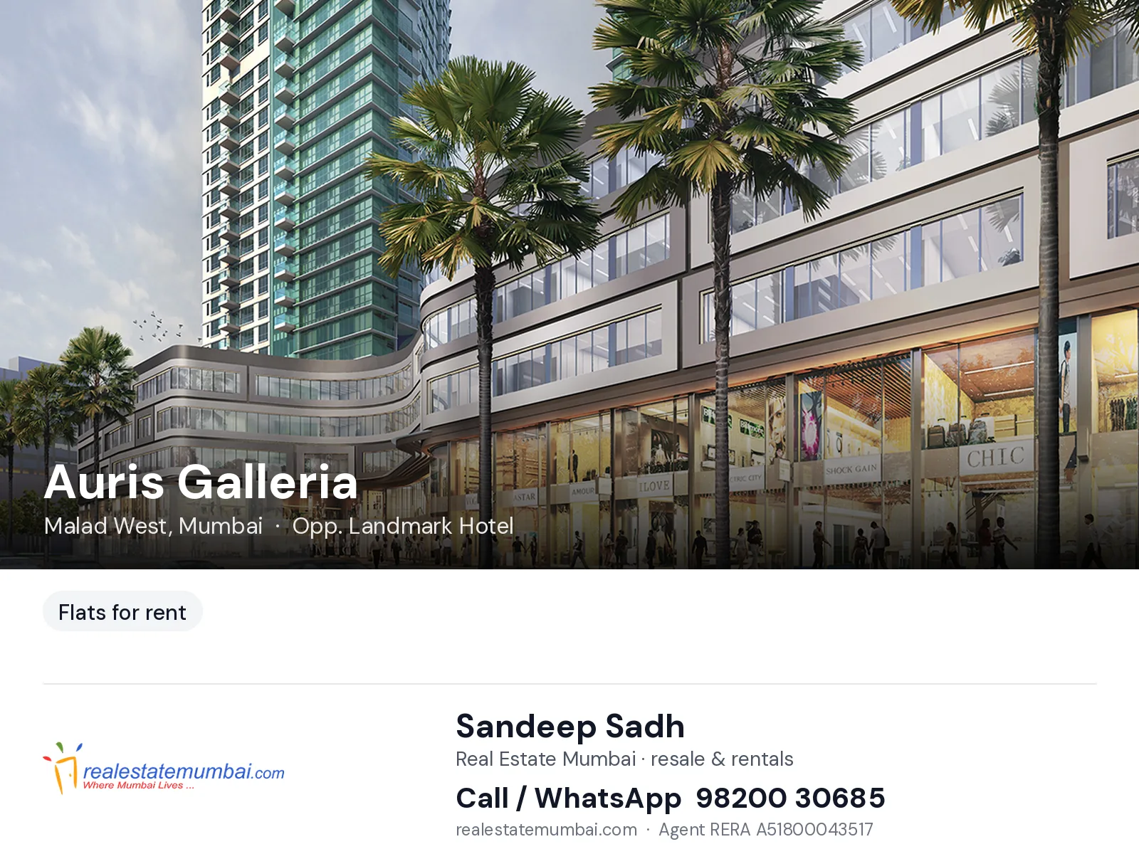 Auris Galleria, Malad West, Mumbai — flats for rent | Real Estate Mumbai, Sandeep Sadh 98200 30685