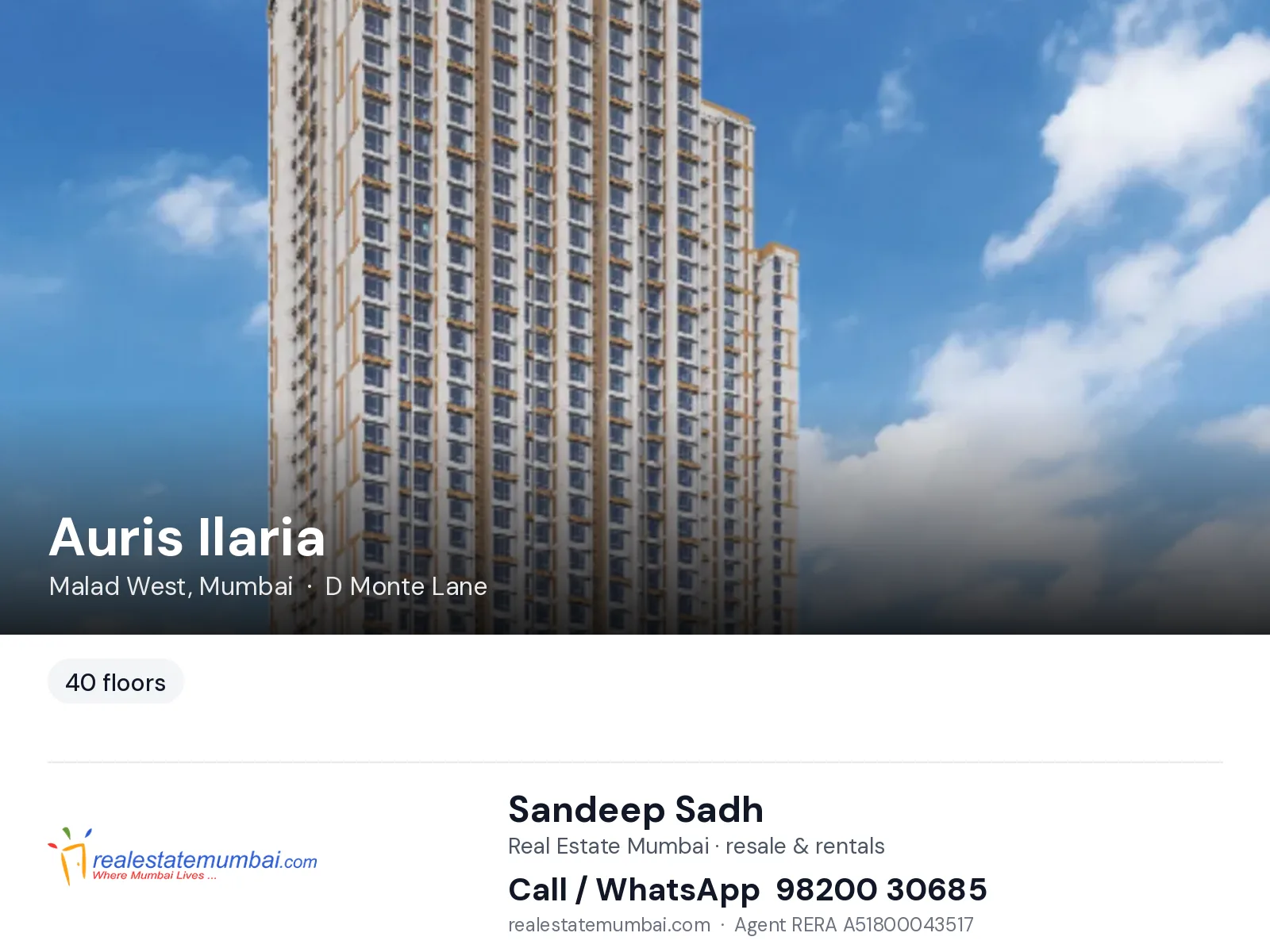 Auris Ilaria, Malad West, Mumbai — flats | Real Estate Mumbai, Sandeep Sadh 98200 30685