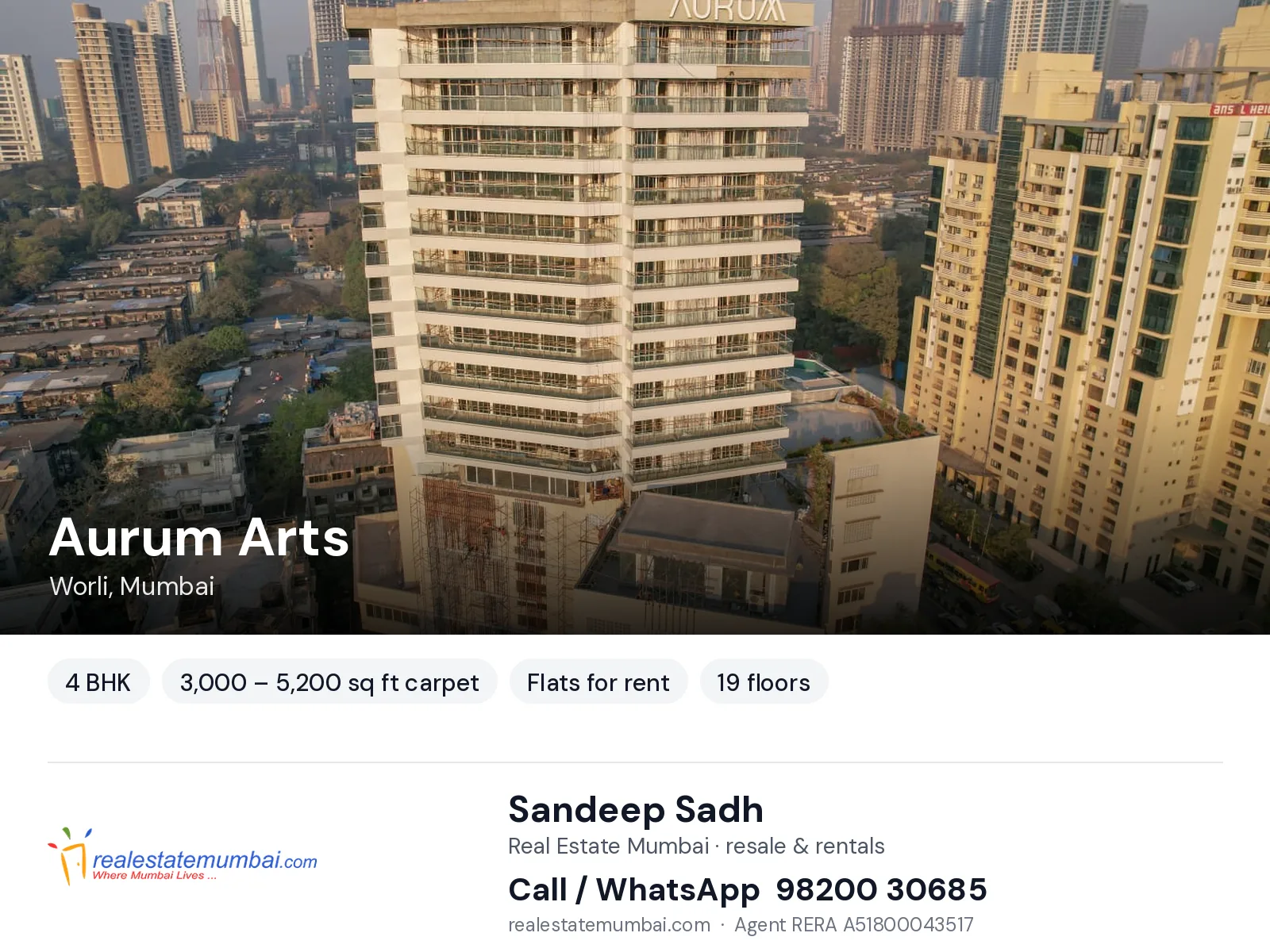 Aurum Arts, Worli, Mumbai — 4 BHK flats for rent | Real Estate Mumbai, Sandeep Sadh 98200 30685