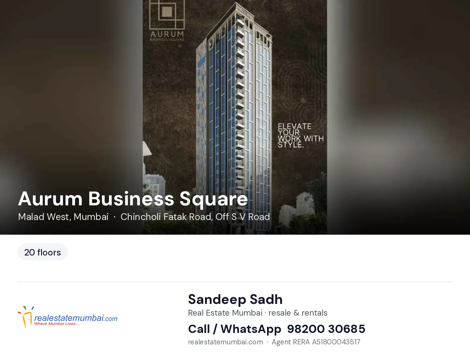Aurum Business Square, Malad West, Mumbai — flats | Real Estate Mumbai, Sandeep Sadh 98200 30685