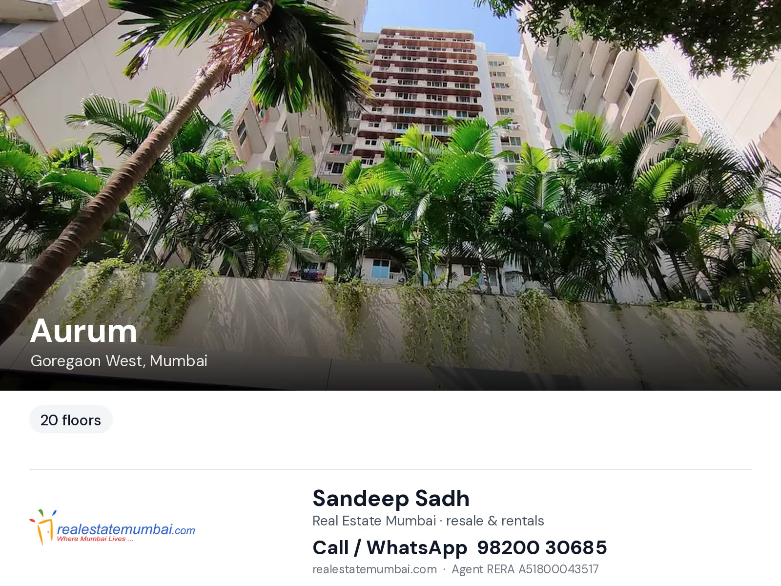 Aurum, Goregaon West, Mumbai — flats | Real Estate Mumbai, Sandeep Sadh 98200 30685