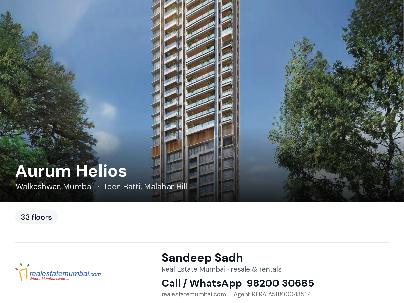 Aurum Helios, Walkeshwar, Mumbai — flats | Real Estate Mumbai, Sandeep Sadh 98200 30685