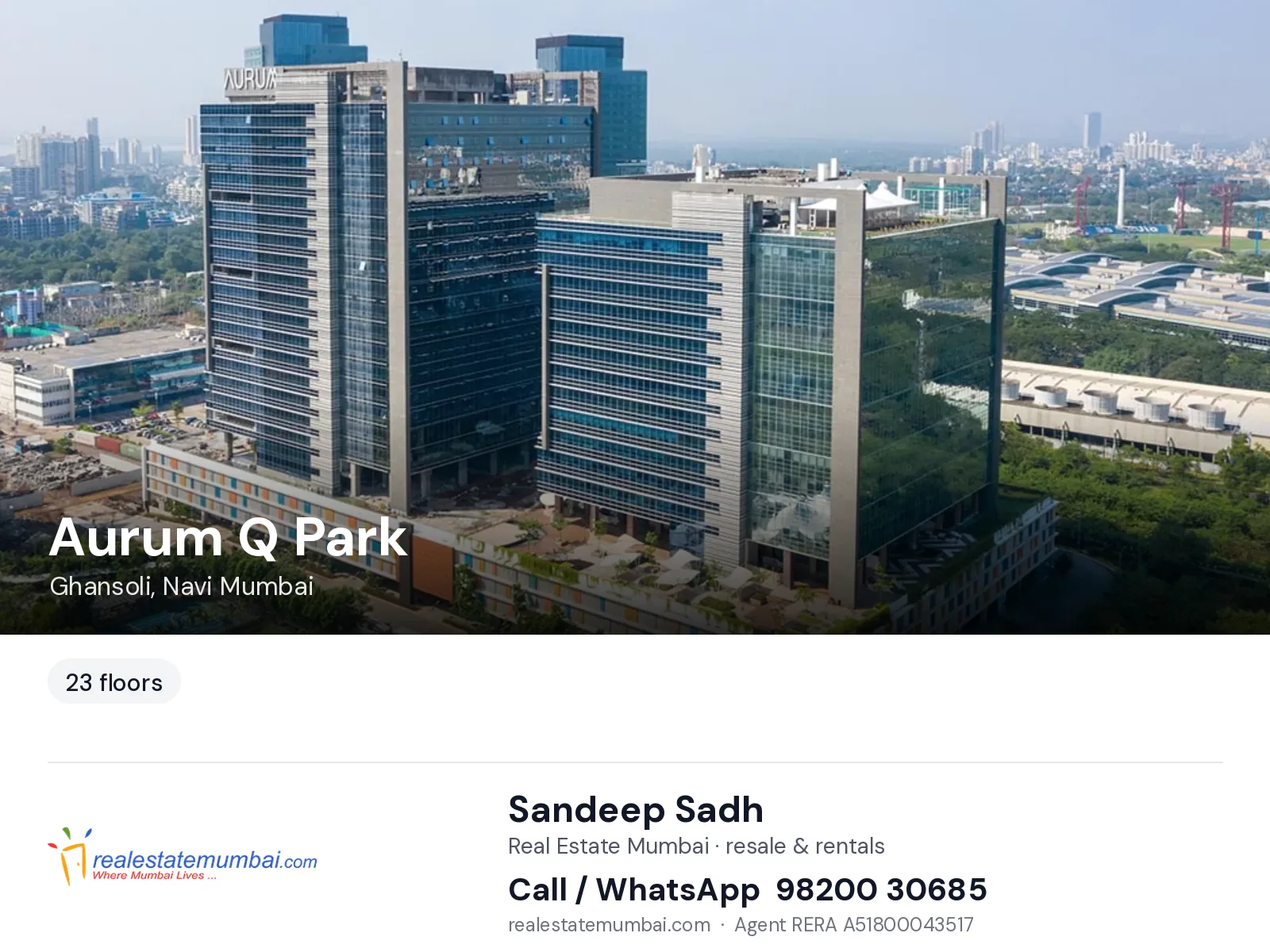 Aurum Q Park, Ghansoli, Navi Mumbai — flats | Real Estate Mumbai, Sandeep Sadh 98200 30685