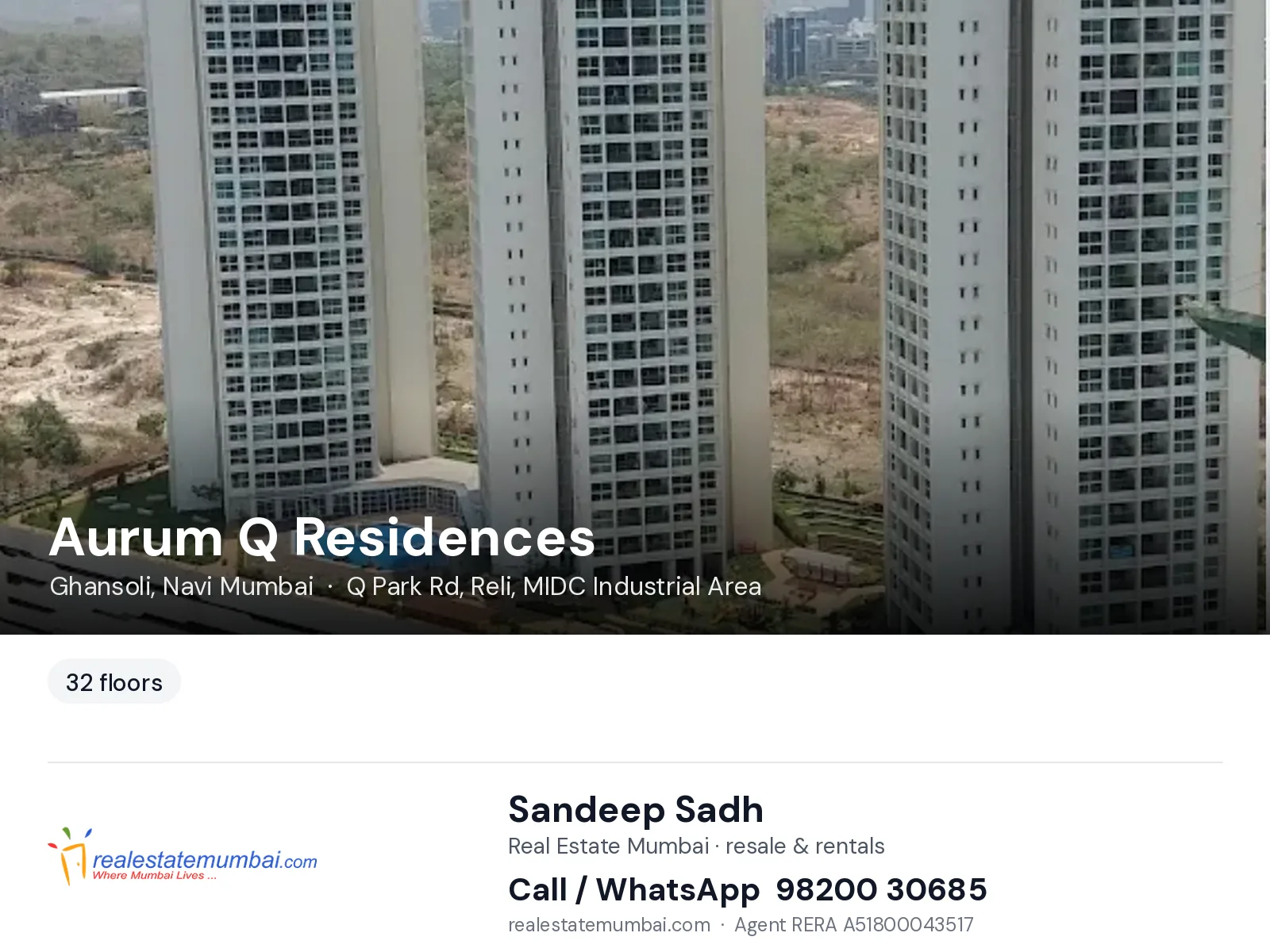 Aurum Q Residences, Ghansoli, Navi Mumbai — flats | Real Estate Mumbai, Sandeep Sadh 98200 30685