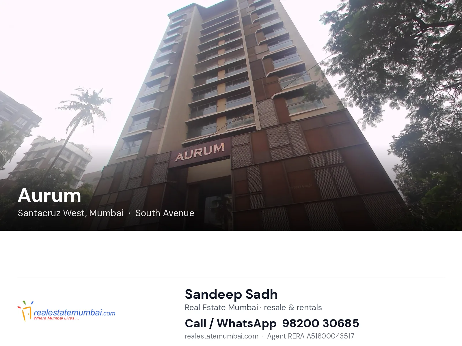 Aurum, Santacruz West, Mumbai — flats | Real Estate Mumbai, Sandeep Sadh 98200 30685