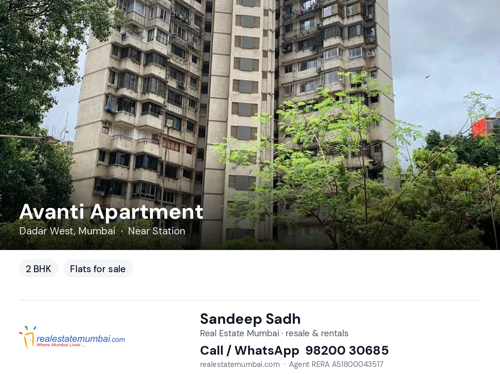 Avanti Apartment, Dadar West, Mumbai — 2 BHK flats for sale | Real Estate Mumbai, Sandeep Sadh 98200 30685