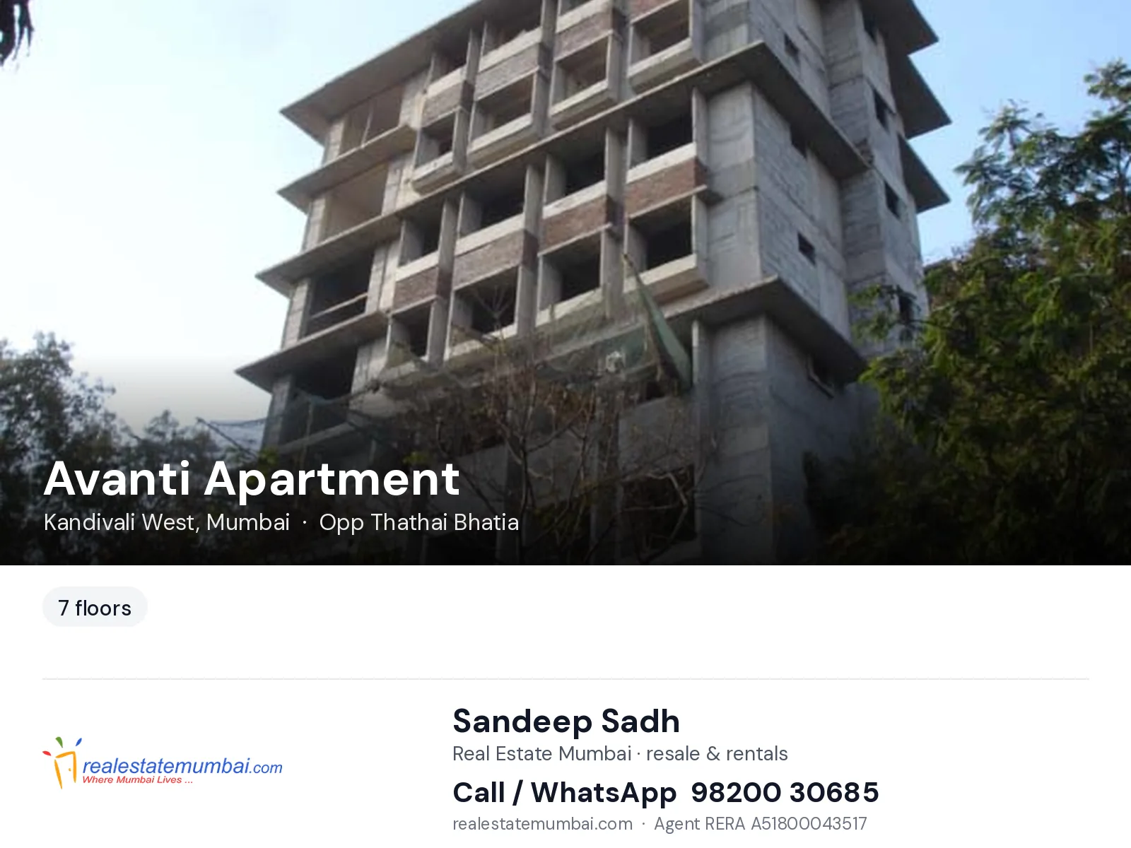 Avanti Apartment, Kandivali West, Mumbai — flats | Real Estate Mumbai, Sandeep Sadh 98200 30685