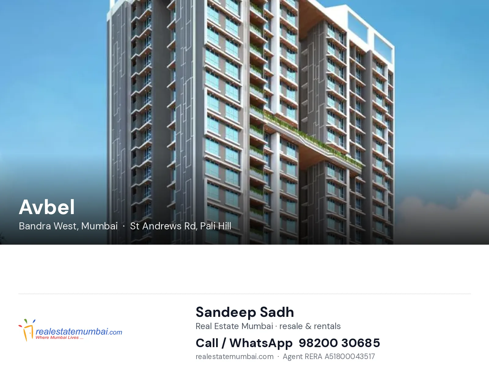 Avbel, Bandra West, Mumbai — flats | Real Estate Mumbai, Sandeep Sadh 98200 30685